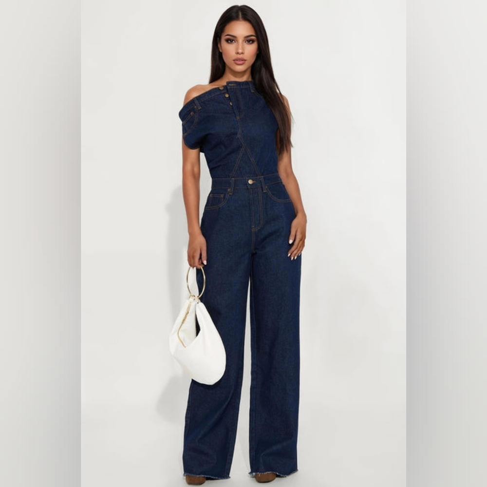 Fashion Nova Dakota Denim Jumpsuit - Indigo Bnwt